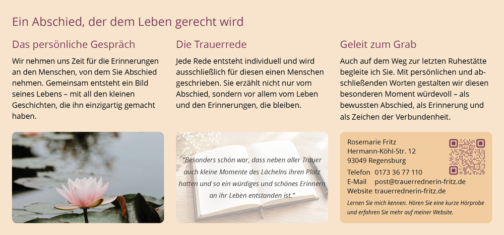 Flyer Trauerrednerin Rosemarie Fritz