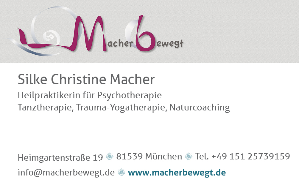 Visitenkarte Silke Macher Visitenkarte Silke Macher, Yoga, Coaching, Tanztherapie, auch für Krebnsbetroffene
